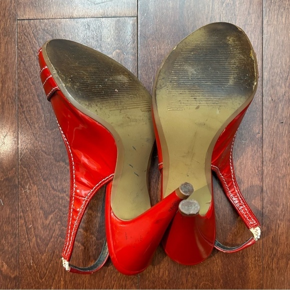 Paolo Dark Hyacinth Orange Leather Heels with Rhinestone & Gold Hardware, Size 7 - Picture 14 of 14